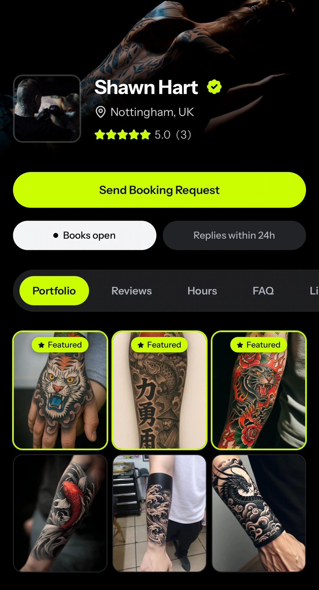Example Tattou artist profile