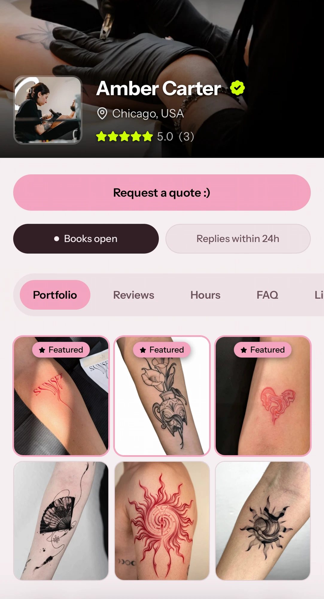 Example Tattou artist profile